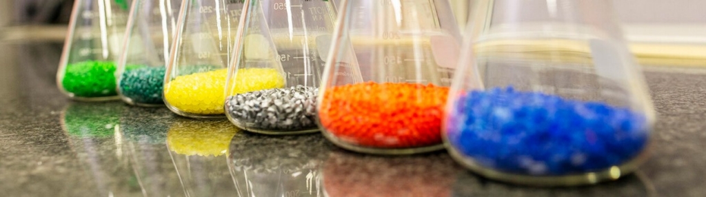 Image of flasks with colored materials