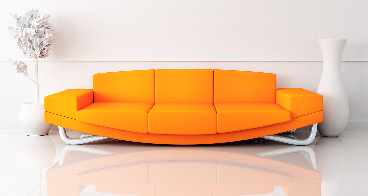 Orange couch made using polyols derived from polyurethane waste