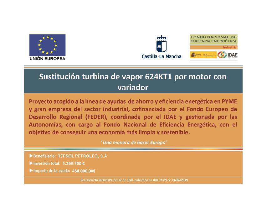 Sustitución turbina de vapor 624KT-01 por motor con variador
