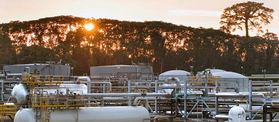 View of refinery tanks