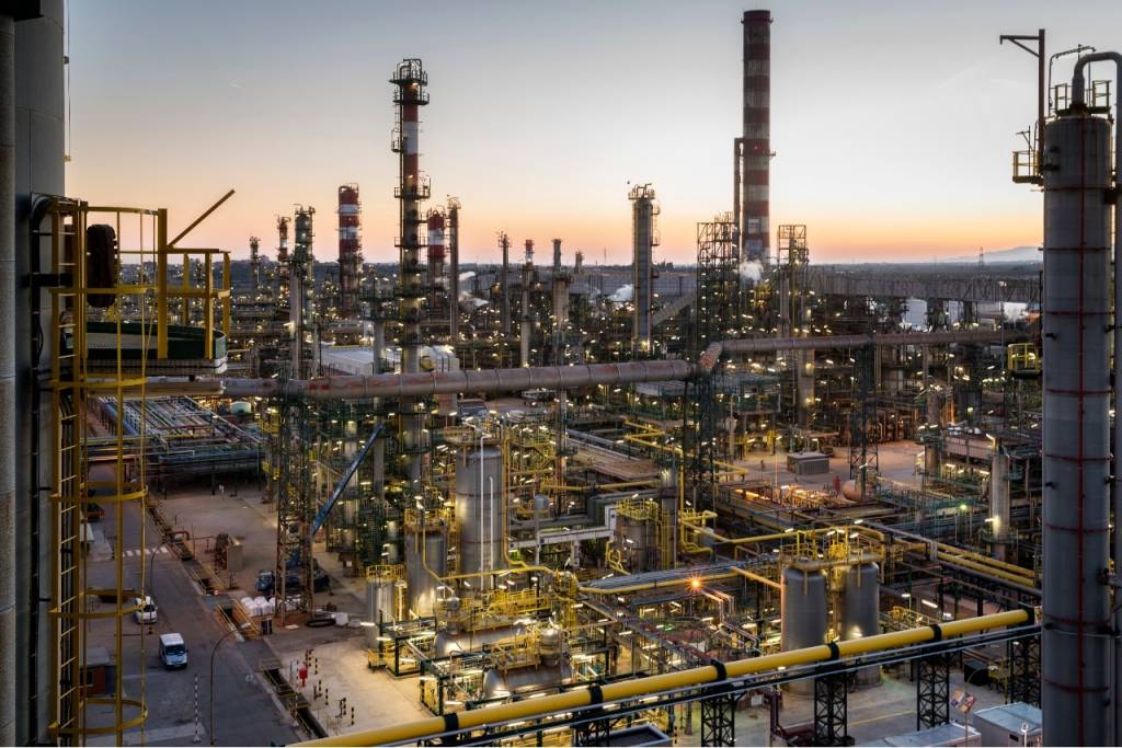 Shot of a refinery at dusk