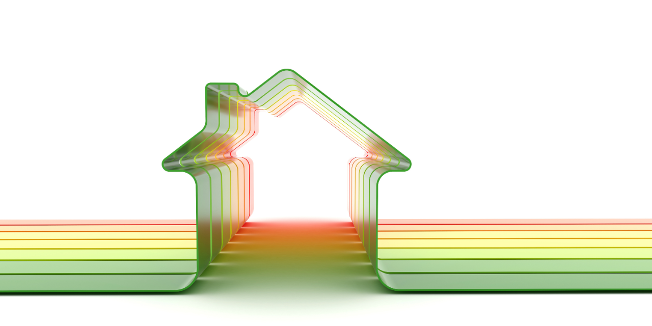 Imagen de una casa con colores de la etiqueta energética